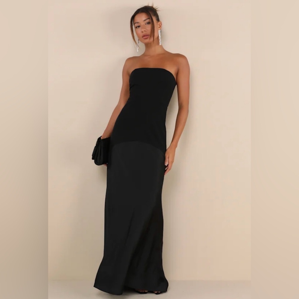 Lulus Compelling Style Black Strapless A-Line Maxi Dress